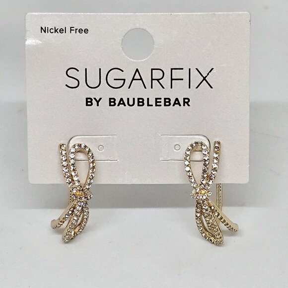 Sugarfix by BaubleBar Crystal Bow Hoop Earrings New Gold Tone - Picture 4 of 12
